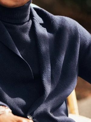Knitted Double-Breasted Jacket with Notched Lapel & Functional Pockets – Ships in 24 Hours