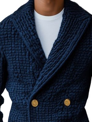 Men's Double-Breasted Knit Cardigan - Solid Color Lapel Sweater with 24-Hour Shipping