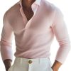 Men's Pink Long Sleeve Knit T-Shirt with Half-Open Collar – Fast 24-Hour Shipping