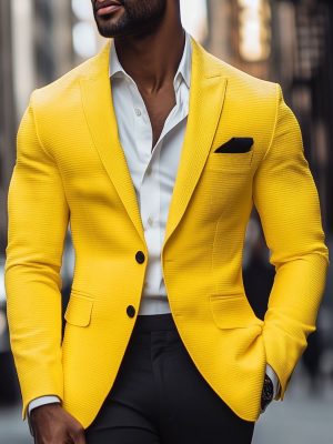 Men's Solid Waffle Texture Single-Breasted Blazer with Notched Lapel – Ships in 24 Hours