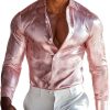 Men's Pink Satin Dress Shirt – Elegant Long Sleeve Formal Button-Down for Business & Occasions