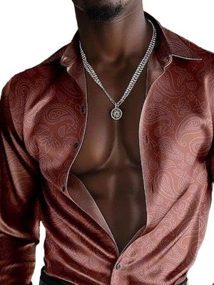 Men's Luxury Cashmere Blend Satin Dress Shirt with Long Sleeves