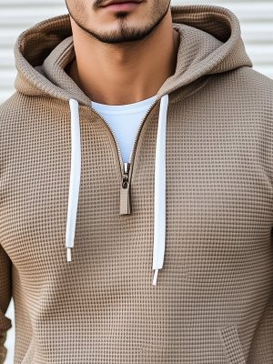 Stylish Waffle Knit Long Sleeve Hoodie – Fast 24-Hour Shipping
