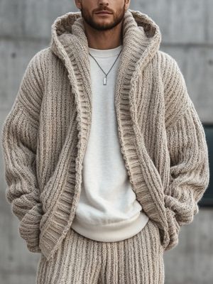 Men's Chunky Knit Hooded Cardigan – Fast 24-Hour Shipping
