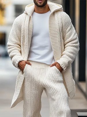 Casual Loose-Fit Solid Hooded Knit Cardigan – Fast 24-Hour Shipping
