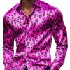 Men's Leopard Print Satin Shirt – Long Sleeve Fashion Button-Down Top for Casual & Party Wear