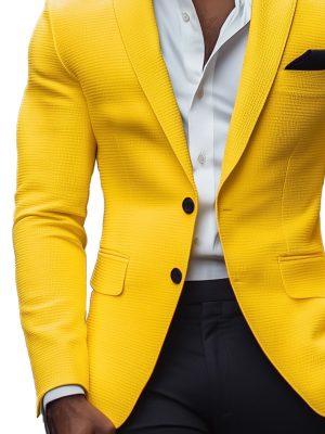 Men's Solid Waffle Texture Single-Breasted Blazer with Notched Lapel – Ships in 24 Hours