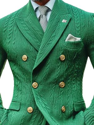 Men's Double-Breasted Cable Knit Cardigan Blazer – Stylish Lapel Knit Blazer with 24-Hour Shipping