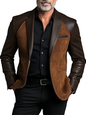 Men's Vintage PU Leather Patchwork Lapel Jacket – Fast 24-Hour Shipping