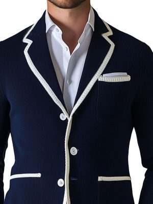Men's Contrast Color Knit Cardigan with Lapel & Pocket – Single-Breasted, Fast 24-Hour Shipping