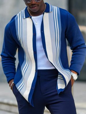 Striped Knit Cardigan with Lapel & Buttons – Casual Lightweight Sweater, Ships in 24 Hours
