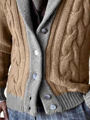 Two-Tone Knitted Cardigan for Men – Casual Single-Breasted Lapel Sweater with 24-Hour Shipping