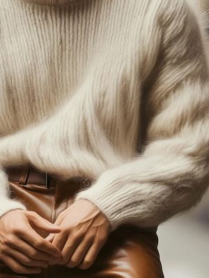 Mohair Knit Sweater with High Neck & Long Sleeves – Fast 24-Hour Shipping