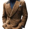Vintage Sherpa Blazer with Contrast Stitching – Retro Casual Lapel Jacket with Double Pockets, Ships in 24 Hours