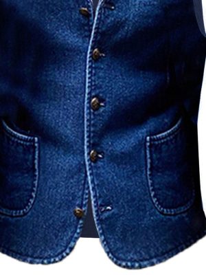 Men's Retro Denim Vest with Front Pockets – Solid Color Casual Suit Vest, Ships in 24 Hours