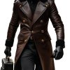 Vintage Leather Double-Breasted Overcoat for Men – Business Style, 24-Hour Shipping