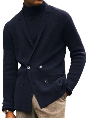 Knitted Double-Breasted Jacket with Notched Lapel & Functional Pockets – Ships in 24 Hours