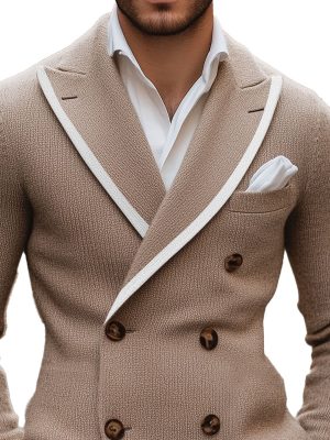 Men's Double-Breasted Knitted Blazer with Contrast Lapel Edge – Fast 24-Hour Shipping