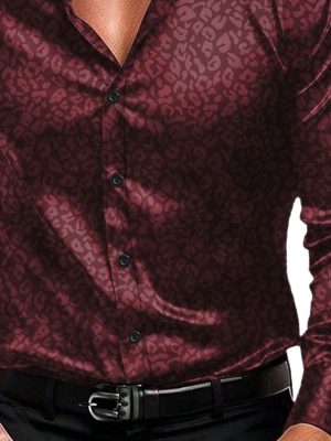Men's Vintage Leopard Print Long Sleeve Button Down Shirt
