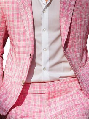 Men's Pink Plaid Blazer – Slim Fit Casual Single-Breasted Jacket for Everyday Wear
