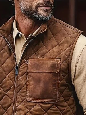 Vintage Quilted Vest with Stand Collar and Zipper – Fast 24-Hour Shipping
