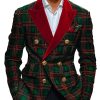 Men's Festive Plaid Blazer with Double-Breasted Design & Notched Lapel – Fast 24-Hour Shipping