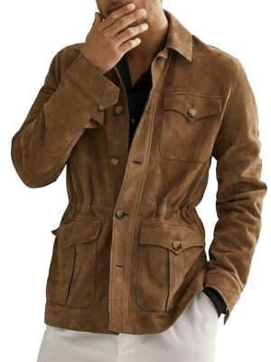 Men's Vintage Suede Safari Jacket with Lapel & Multi-Pockets – Fast 24-Hour Shipping
