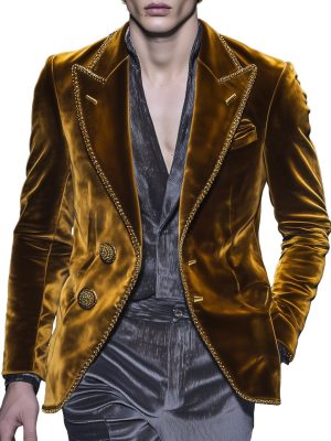 British Style Velvet Blazer for Men – Two-Button Casual Lapel Jacket with 24-Hour Shipping