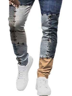 Vintage-Inspired Denim Patchwork Pants with Double Pockets – Casual Unisex Jeans