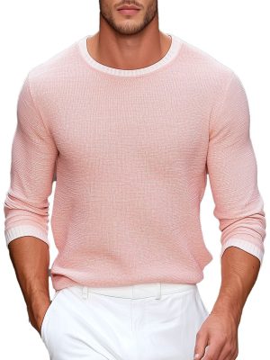 Men's Casual Contrast Color Round Neck Pullover Sweater - Fast 24-Hour Shipping
