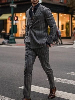 Vintage-Inspired Striped Suit Pants with Functional Pocket – Classic Retro Men's Trousers