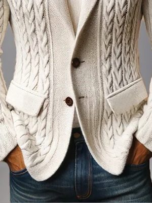 Fashionable Solid Color Knitted Blazer Jacket with Notched Lapel – Ships in 24 Hours