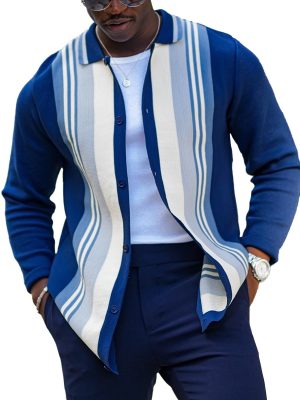 Striped Knit Cardigan with Lapel & Buttons – Casual Lightweight Sweater, Ships in 24 Hours