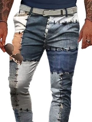 Vintage-Inspired Denim Patchwork Pants with Double Pockets – Casual Unisex Jeans