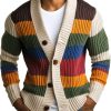 Men's Rainbow Striped Long Sleeve Knit Cardigan – Casual Cotton Blend, Fast 24-Hour Shipping