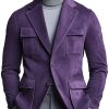 Men's Purple Suede Blazer with Lapel & Multi-Pockets – Fast 24-Hour Shipping