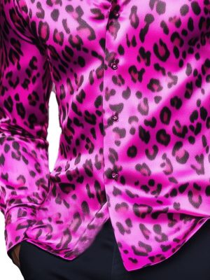 Men's Leopard Print Satin Shirt – Long Sleeve Fashion Button-Down Top for Casual & Party Wear