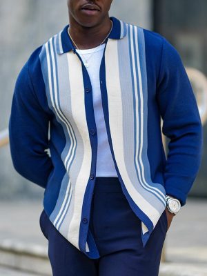 Striped Knit Cardigan with Lapel & Buttons – Casual Lightweight Sweater, Ships in 24 Hours