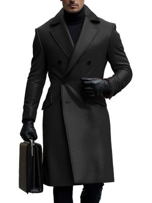Business Leather Double-Breasted Lapel Coat – Fast 24-Hour Shipping