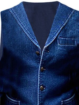 Men's Retro Denim Vest with Front Pockets – Solid Color Casual Suit Vest, Ships in 24 Hours