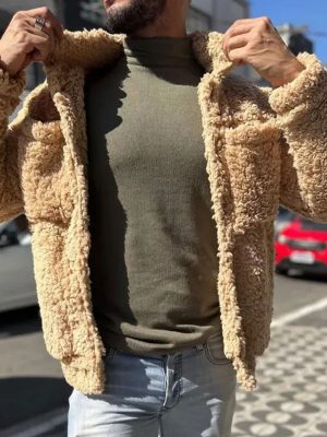Sherpa Thermal Coat with Double Pockets – Single-Breasted Lapel Winter Jacket, Ships in 24 Hours