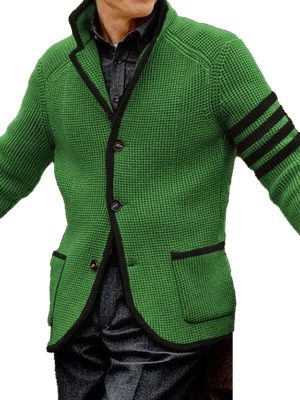 Men's Casual Knitted Cardigan with Contrast Lapel & Double Pockets – Ships in 24 Hours