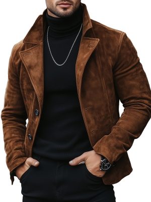 Vintage Suede Lapel Jacket for Men – Casual Blazer with 24-Hour Fast Shipping