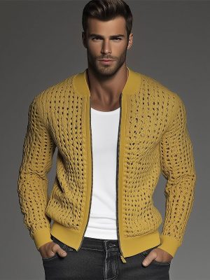 Men's Hollow-Knit Stand Collar Zip-Up Jacket – Fast 24-Hour Shipping