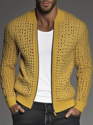Men's Hollow-Knit Stand Collar Zip-Up Jacket – Fast 24-Hour Shipping