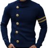 Vintage Navy Stand Collar Knit Cardigan – Fast 24-Hour Shipping