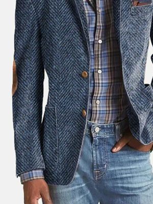 Vintage Herringbone Suede Blazer with 3 Pockets – Casual Jacket, Ships in 24 Hours