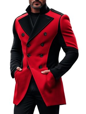 Stylish Contrast Color Double-Breasted Wool Coat – Fast 24-Hour Shipping
