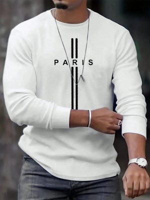Men's Casual Long Sleeve Round Neck T-Shirt with Letter Print - Everyday Comfort Fit