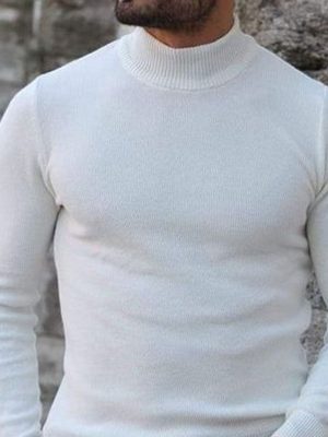 White Turtleneck Knit Pullover Sweater – Fast 24-Hour Shipping, Versatile Casual Fit